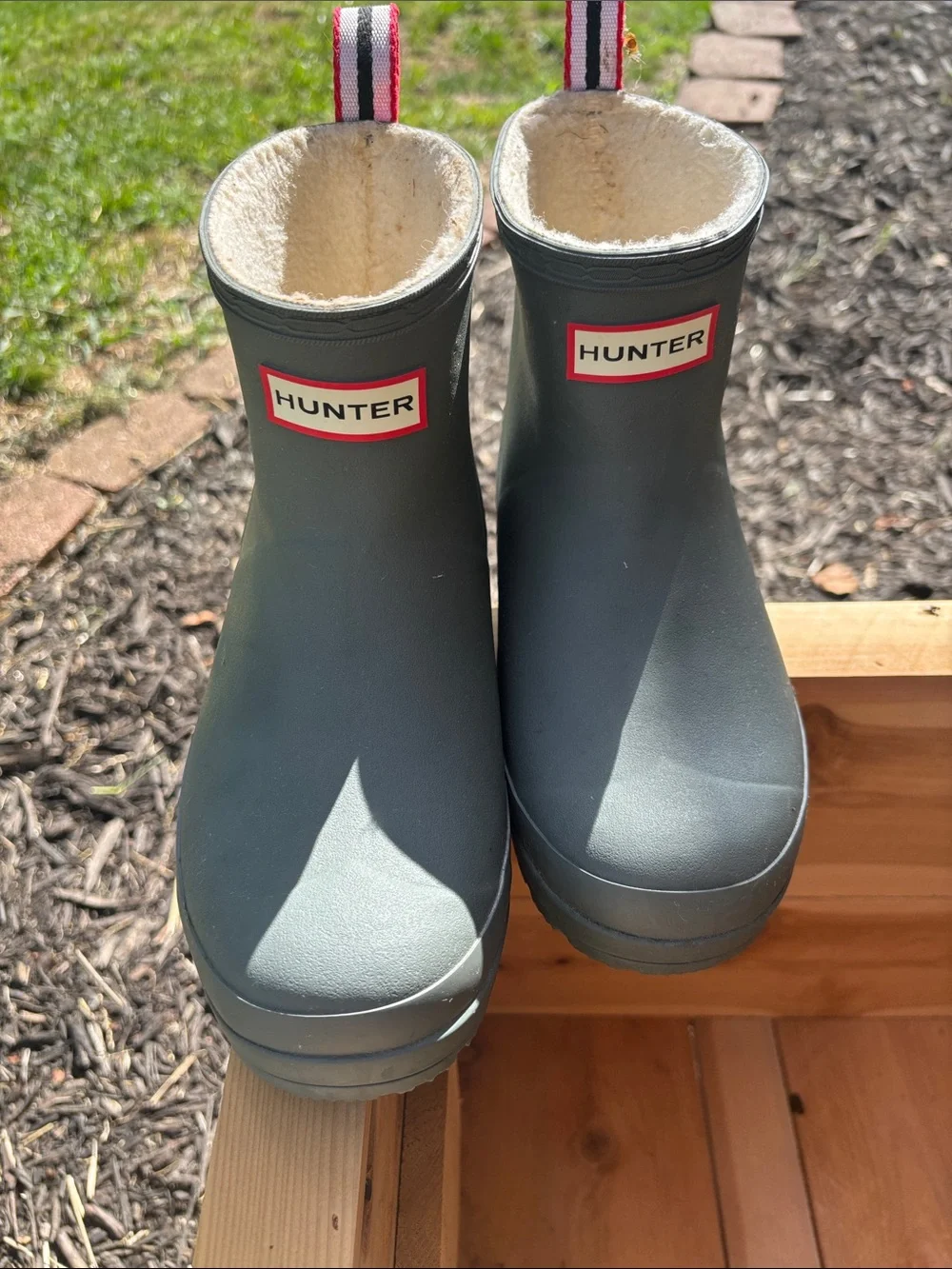 Hunter Short Rain Boots in Slate Green with Cream Lining